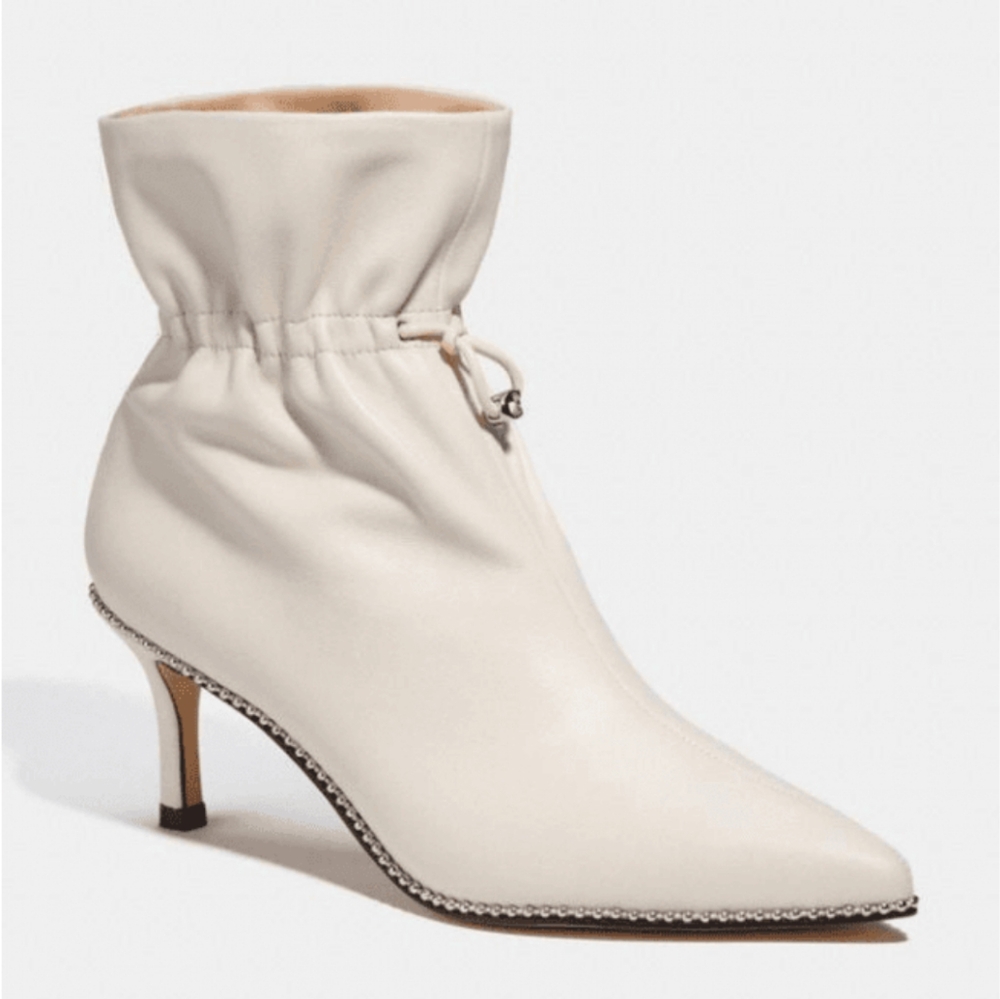 Coach Women's Wynie Off White Leather Drawstring Studded Ankle Boots - Picture 15 of 15